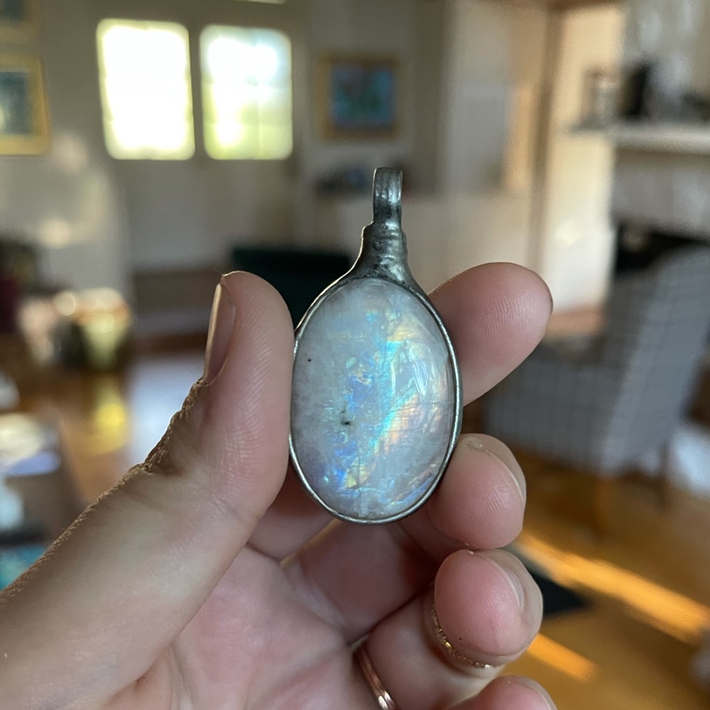 Beautiful large rainbow moonstone pendant